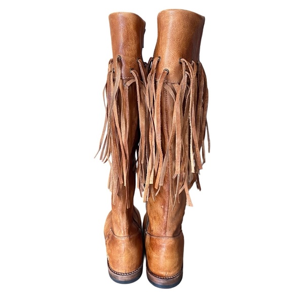 Bed Stu Knee High Fringe Cognac Leather Boots size 7 like new - Picture 10 of 11